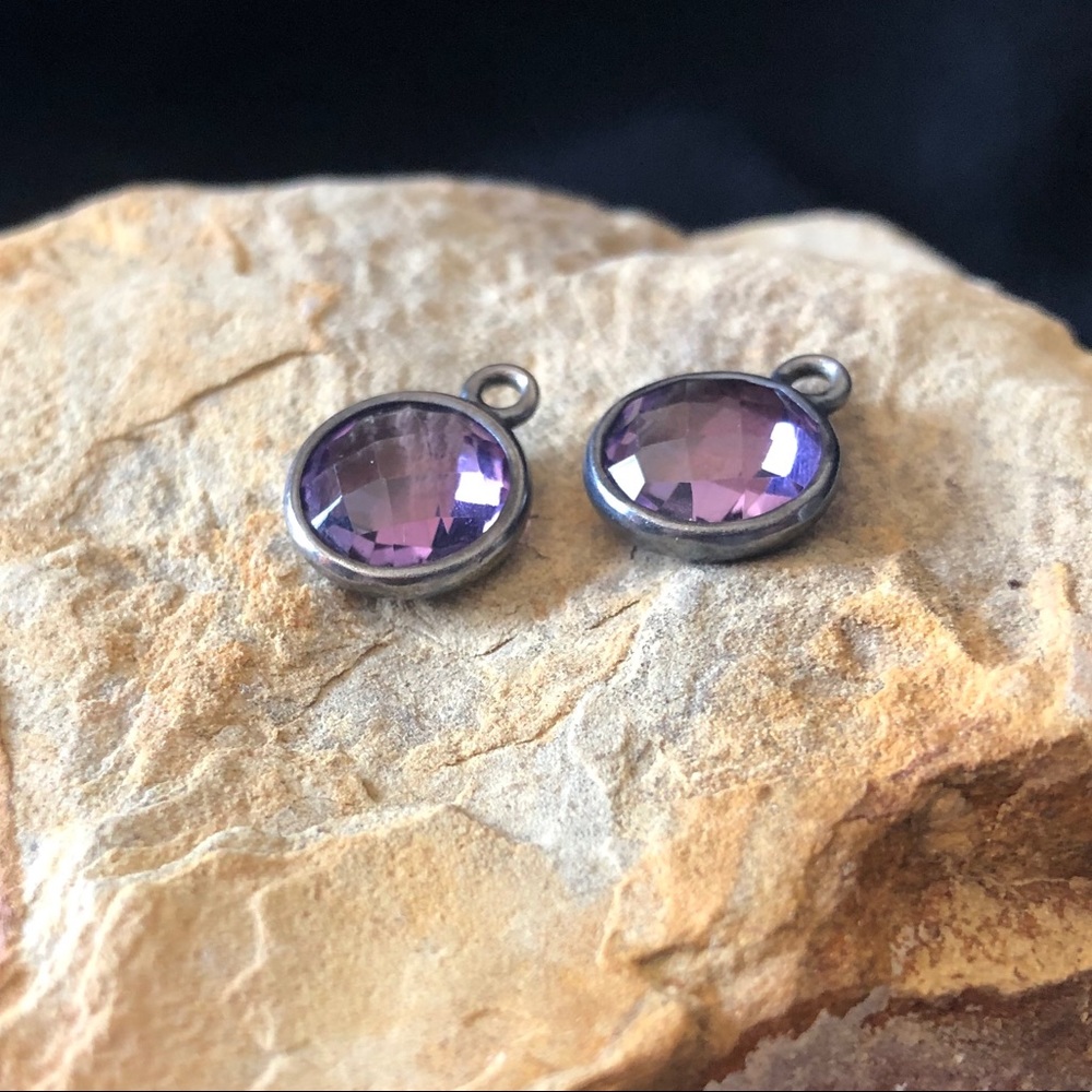 Pandora oxidized silver and purple earrings